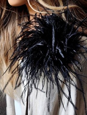 Designer Ostrich Feather Brooch Black Marabou Pin Ivana Ruzzo Accessory